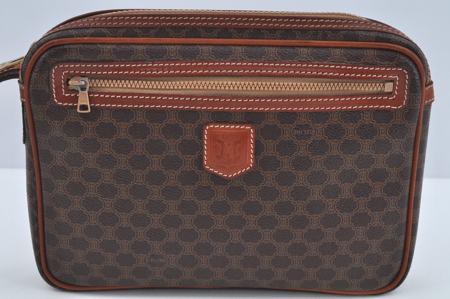 Authentic CELINE Macadam Blason Pattern Clutch Hand Bag PVC Leather Brown L0275