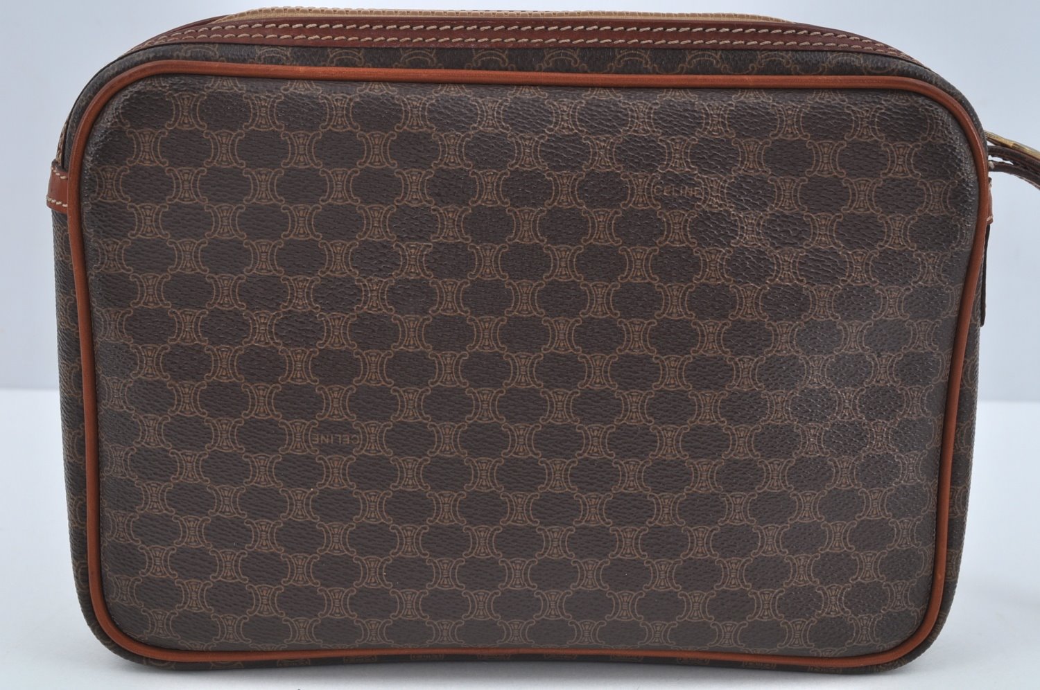 Authentic CELINE Macadam Blason Pattern Clutch Hand Bag PVC Leather Brown L0275