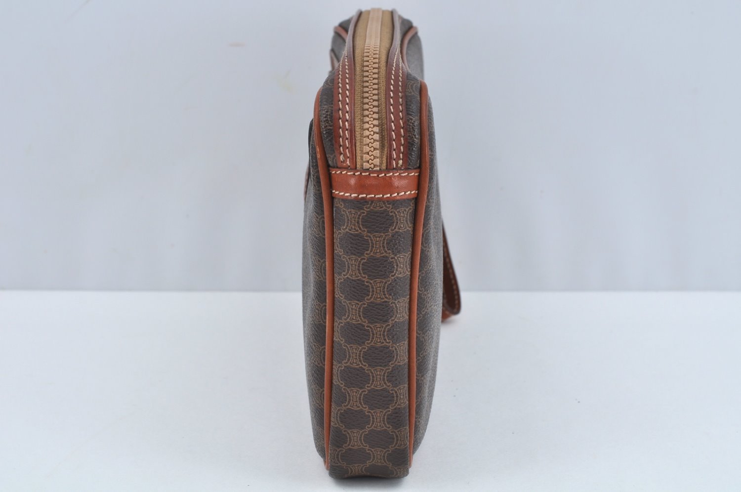Authentic CELINE Macadam Blason Pattern Clutch Hand Bag PVC Leather Brown L0275