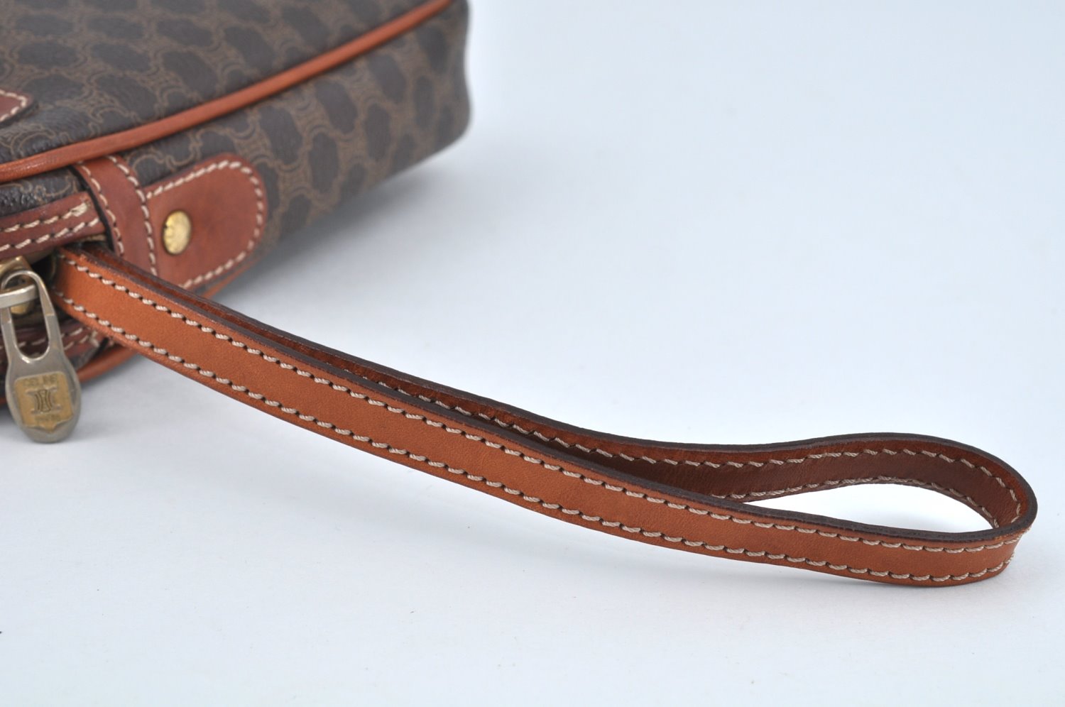 Authentic CELINE Macadam Blason Pattern Clutch Hand Bag PVC Leather Brown L0275