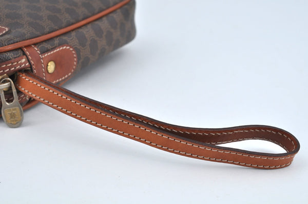 Authentic CELINE Macadam Blason Pattern Clutch Hand Bag PVC Leather Brown L0275
