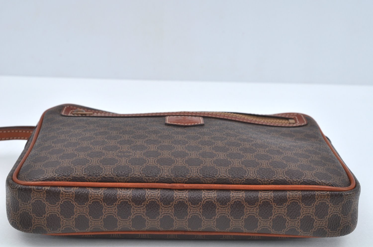 Authentic CELINE Macadam Blason Pattern Clutch Hand Bag PVC Leather Brown L0275