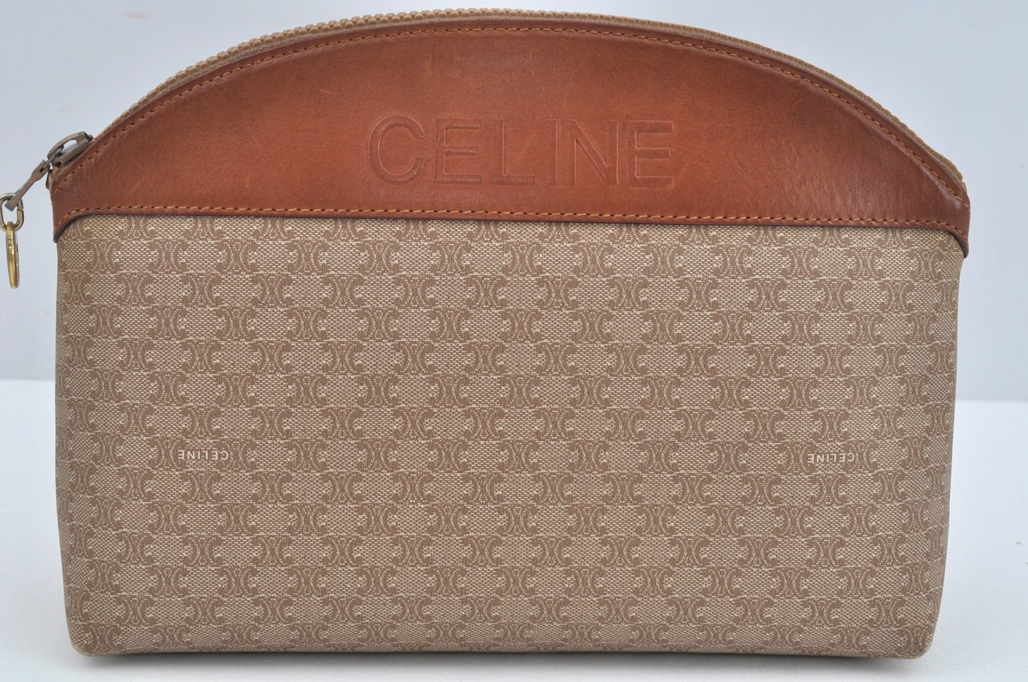Authentic CELINE Macadam Blason Pattern Clutch Hand Bag PVC Leather Brown L0276
