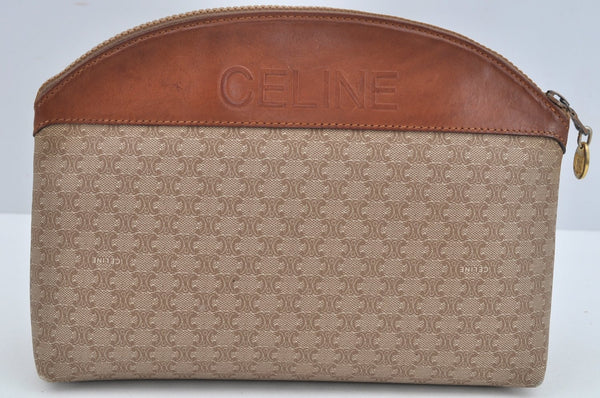 Authentic CELINE Macadam Blason Pattern Clutch Hand Bag PVC Leather Brown L0276