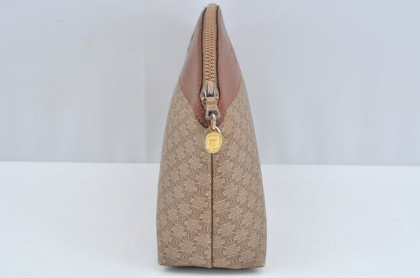 Authentic CELINE Macadam Blason Pattern Clutch Hand Bag PVC Leather Brown L0276
