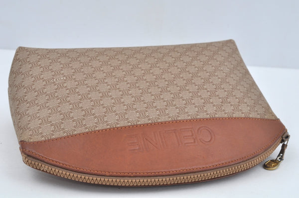 Authentic CELINE Macadam Blason Pattern Clutch Hand Bag PVC Leather Brown L0276
