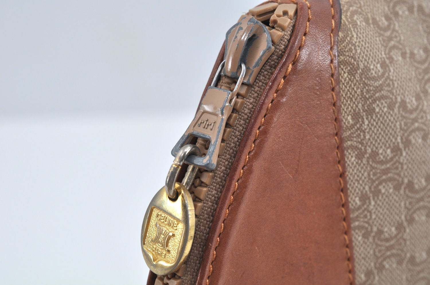 Authentic CELINE Macadam Blason Pattern Clutch Hand Bag PVC Leather Brown L0276