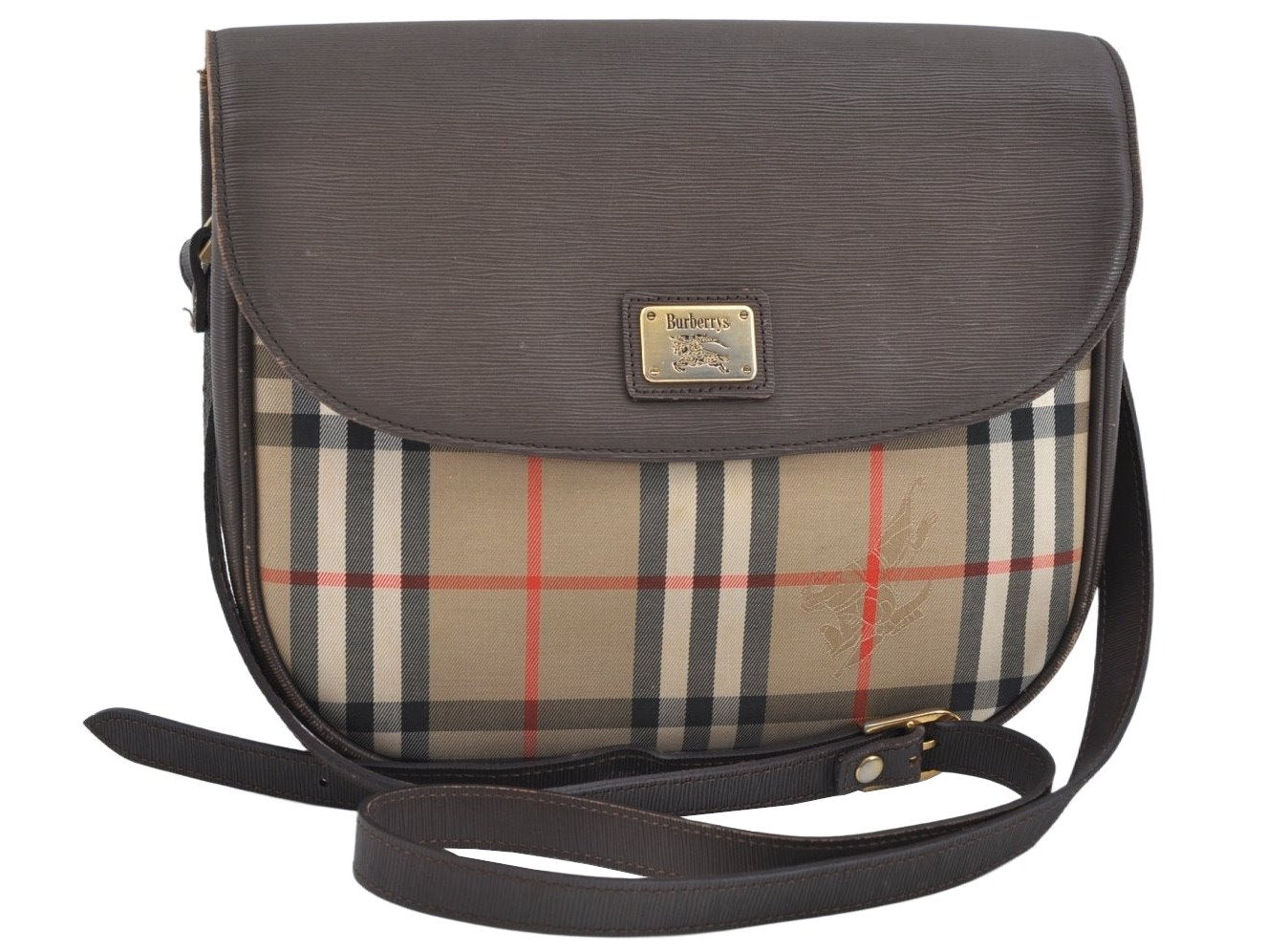 Auth BURBERRY Nova Check Shoulder Cross Body Bag Canvas Leather Beige L0278