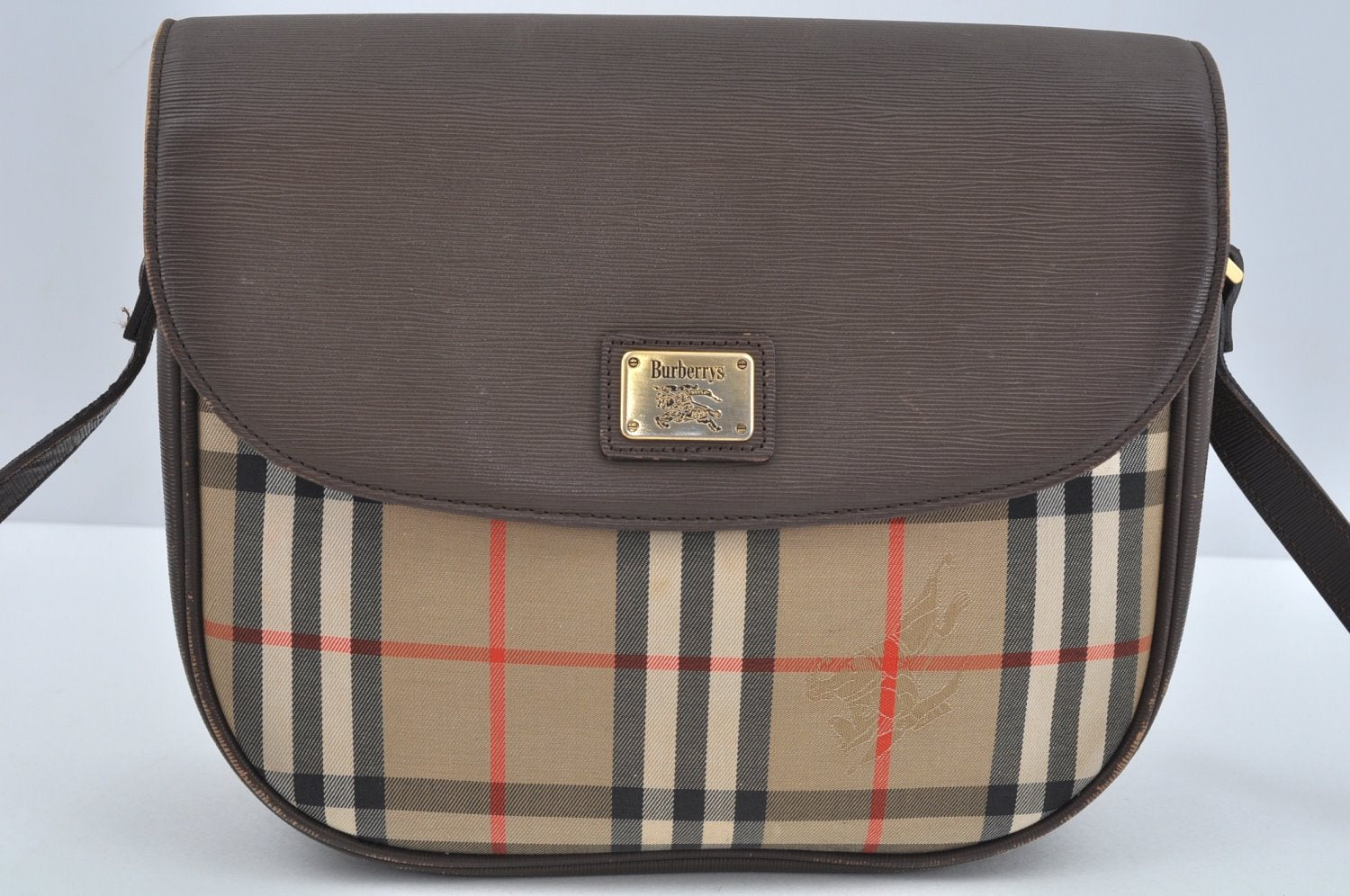 Auth BURBERRY Nova Check Shoulder Cross Body Bag Canvas Leather Beige L0278