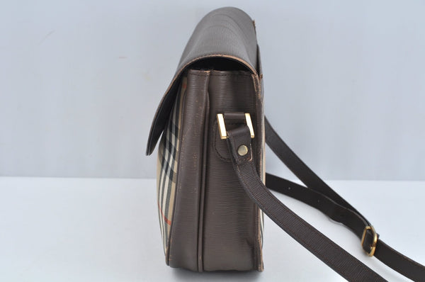 Auth BURBERRY Nova Check Shoulder Cross Body Bag Canvas Leather Beige L0278