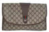 Authentic GUCCI Web Sherry Line GG Clutch Bag PVC Leather Brown L0279