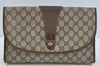 Authentic GUCCI Web Sherry Line GG Clutch Bag PVC Leather Brown L0279