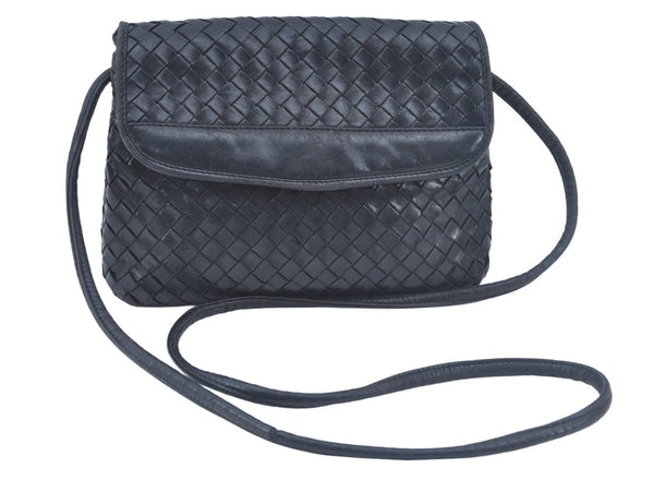 Auth BOTTEGA VENETA Intrecciato Leather Shoulder Cross Body Bag Black Junk L0284