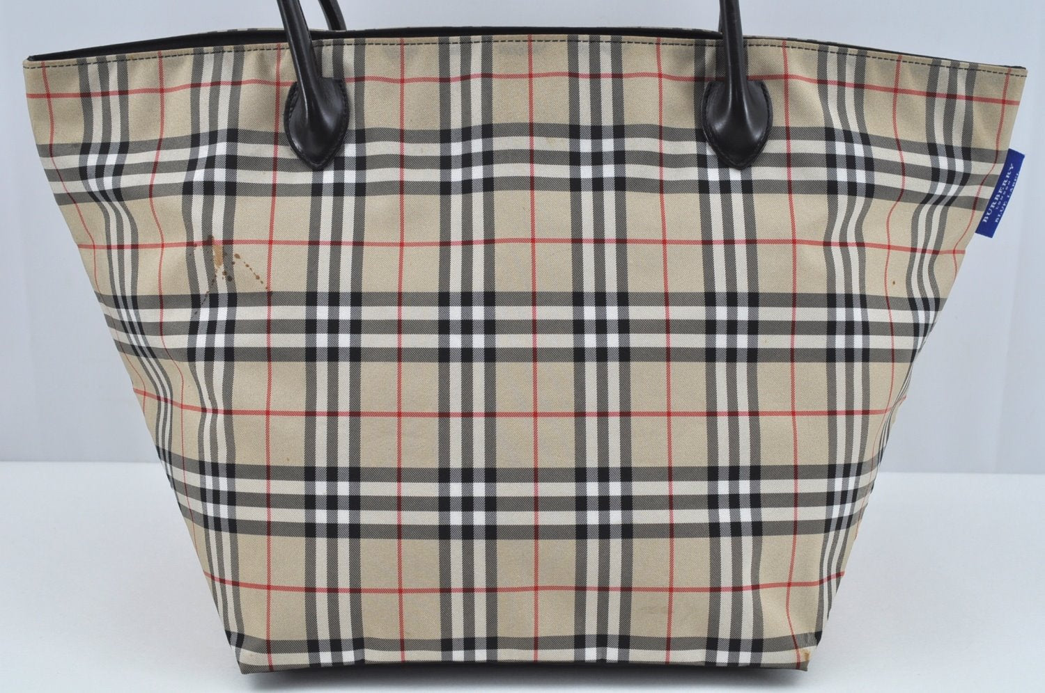 Authentic BURBERRY BLUE LABEL Check Shoulder Tote Bag Nylon Leather Beige L0288