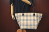 Authentic BURBERRY BLUE LABEL Check Shoulder Tote Bag Nylon Leather Beige L0288