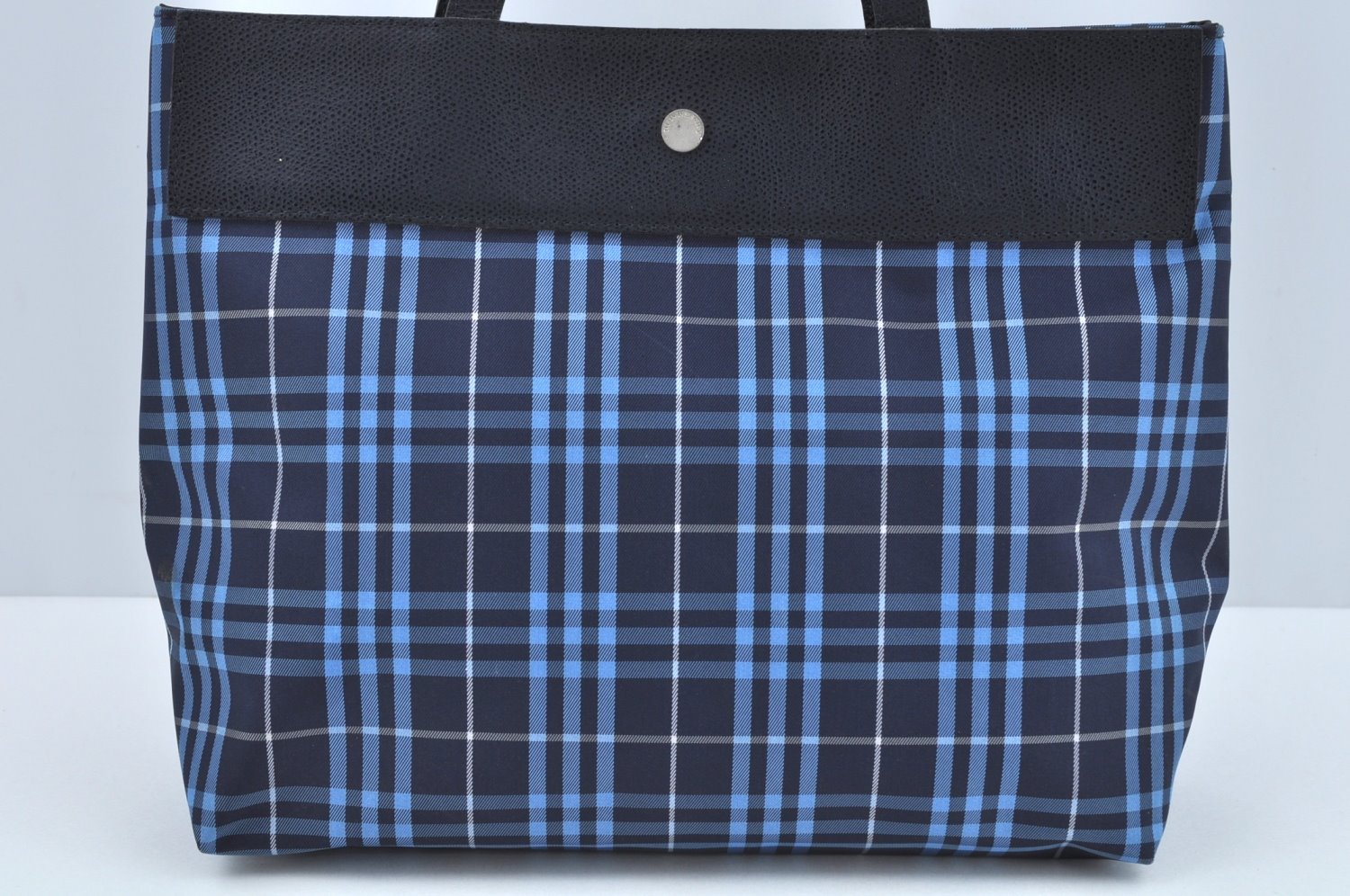 Authentic BURBERRY Check Hand Bag Nylon Leather Blue Navy L0289