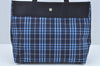 Authentic BURBERRY Check Hand Bag Nylon Leather Blue Navy L0289