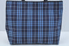 Authentic BURBERRY Check Hand Bag Nylon Leather Blue Navy L0289
