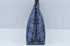 Authentic BURBERRY Check Hand Bag Nylon Leather Blue Navy L0289