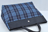 Authentic BURBERRY Check Hand Bag Nylon Leather Blue Navy L0289