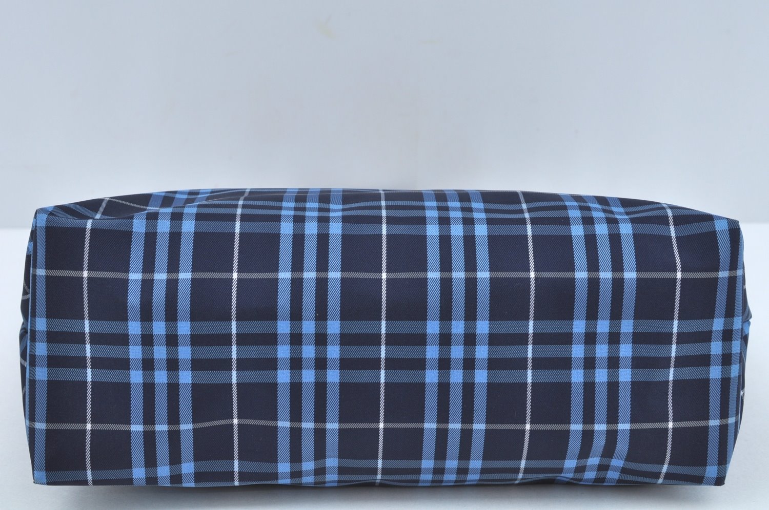 Authentic BURBERRY Check Hand Bag Nylon Leather Blue Navy L0289