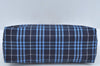 Authentic BURBERRY Check Hand Bag Nylon Leather Blue Navy L0289