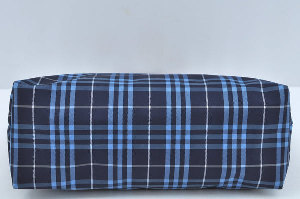 Authentic BURBERRY Check Hand Bag Nylon Leather Blue Navy L0289