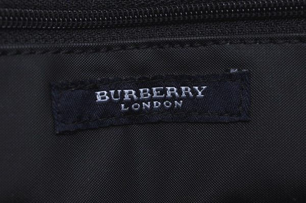 Authentic BURBERRY Check Hand Bag Nylon Leather Blue Navy L0289