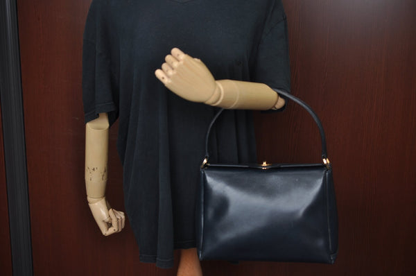 Authentic GUCCI Shoulder Hand Bag Leather Navy Blue L0290