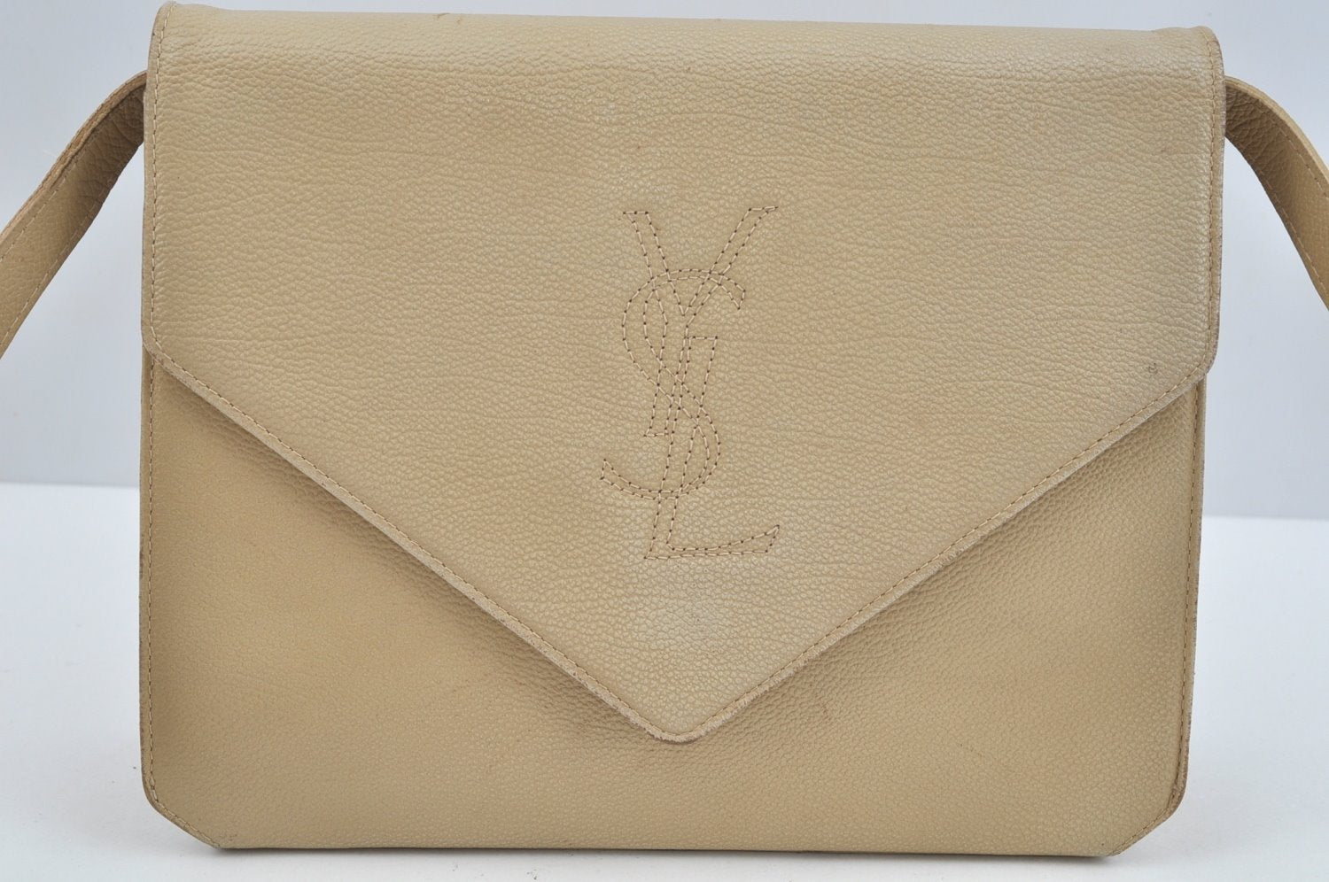 Authentic YVES SAINT LAURENT Shoulder Cross Bag Leather Beige L0291