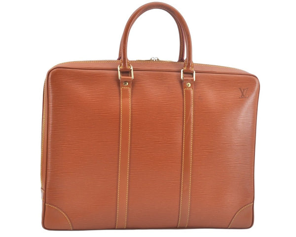Authentic Louis Vuitton Epi Porte Documents Voyage Briefcase M54478 Brown L0312