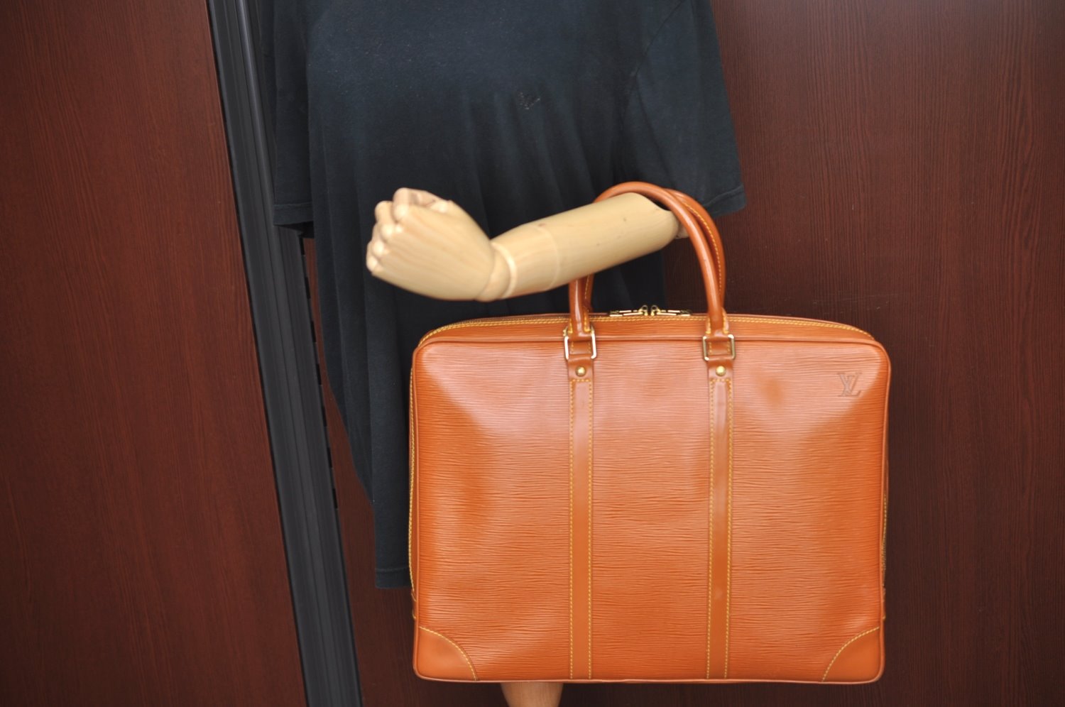 Authentic Louis Vuitton Epi Porte Documents Voyage Briefcase M54478 Brown L0312