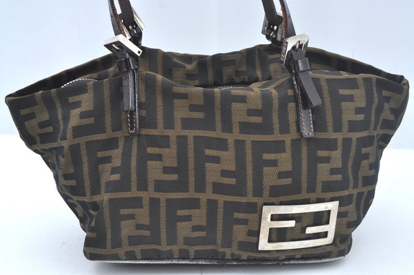 Authentic FENDI Zucca Hand Bag Purse Nylon Leather Brown L0324