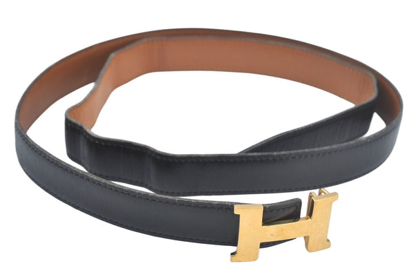 Authentic HERMES Constance Leather Belt Size 107cm 42.1" Black Brown L0327