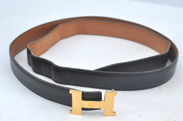 Authentic HERMES Constance Leather Belt Size 107cm 42.1" Black Brown L0327