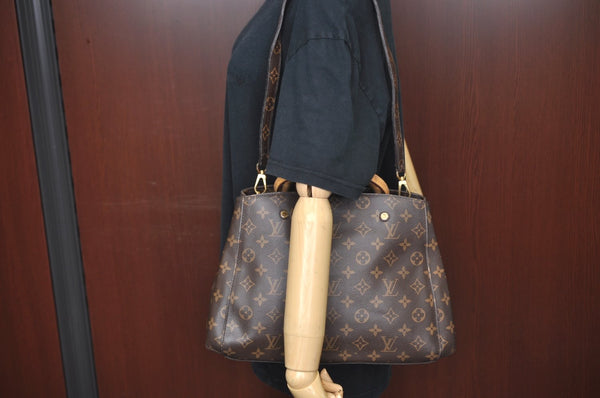 Authentic Louis Vuitton Monogram Montaigne MM 2Way Hand Bag M41056 LV L0332