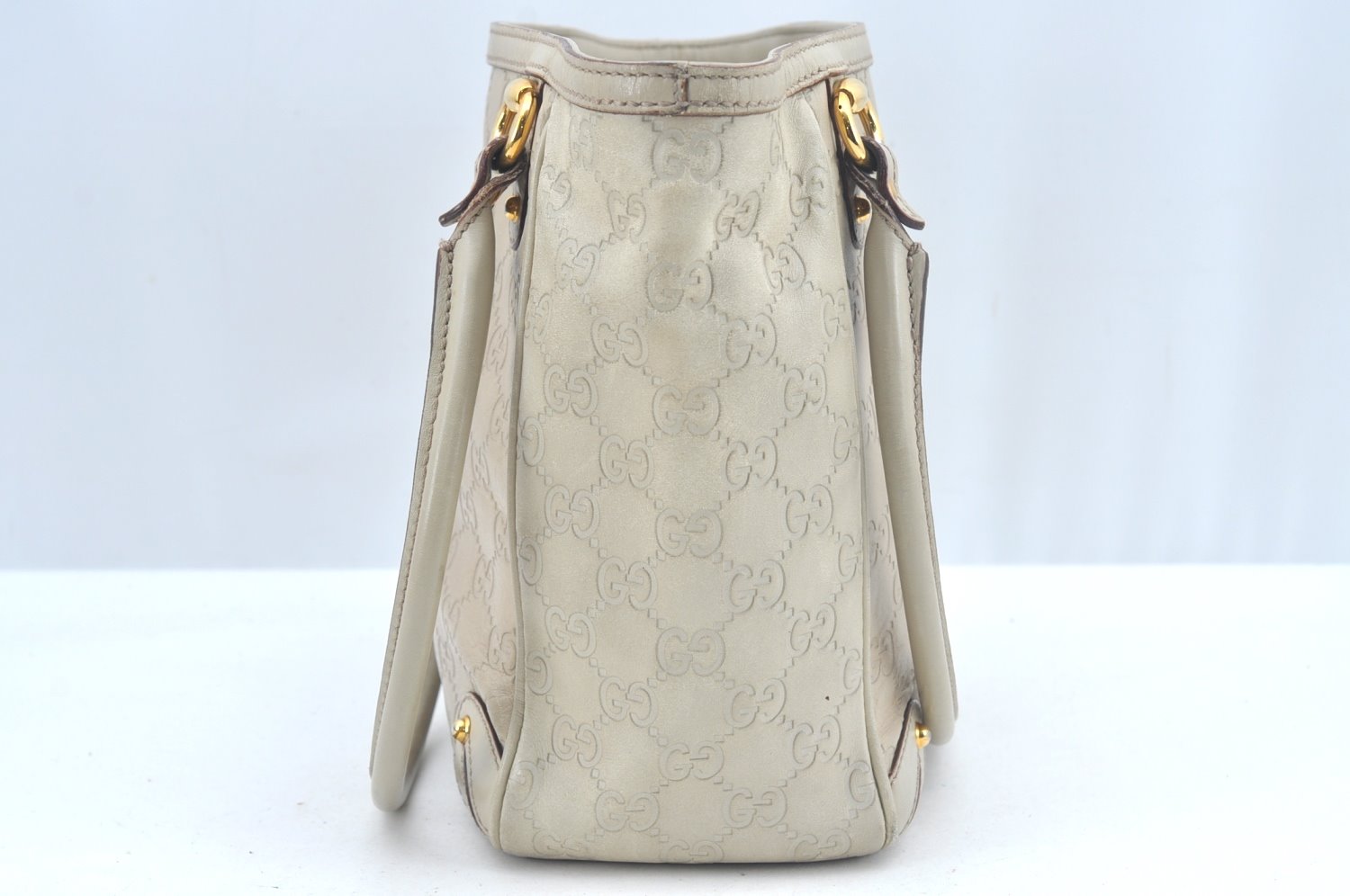 Authentic GUCCI Guccissima Shoulder Tote Bag GG Leather 161129 White L0336