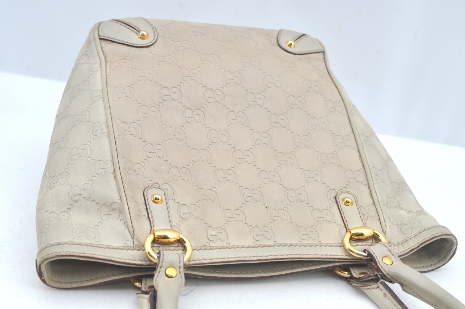Authentic GUCCI Guccissima Shoulder Tote Bag GG Leather 161129 White L0336