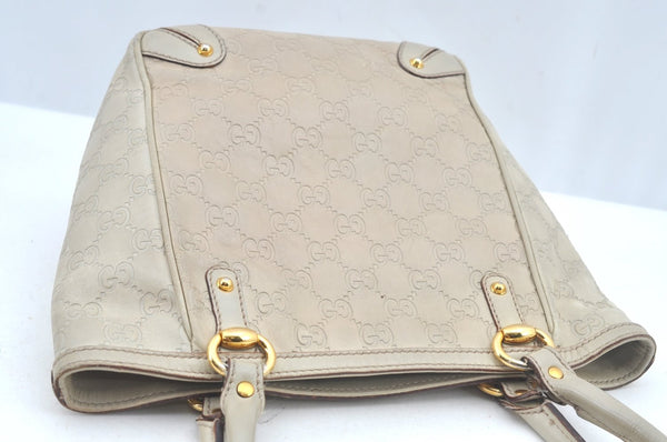 Authentic GUCCI Guccissima Shoulder Tote Bag GG Leather 161129 White L0336