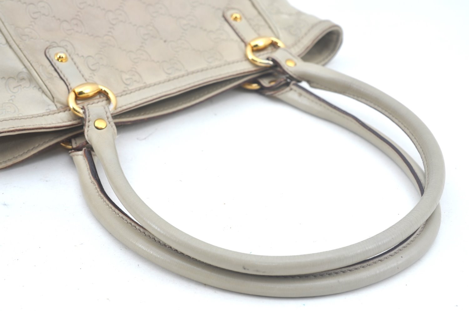 Authentic GUCCI Guccissima Shoulder Tote Bag GG Leather 161129 White L0336