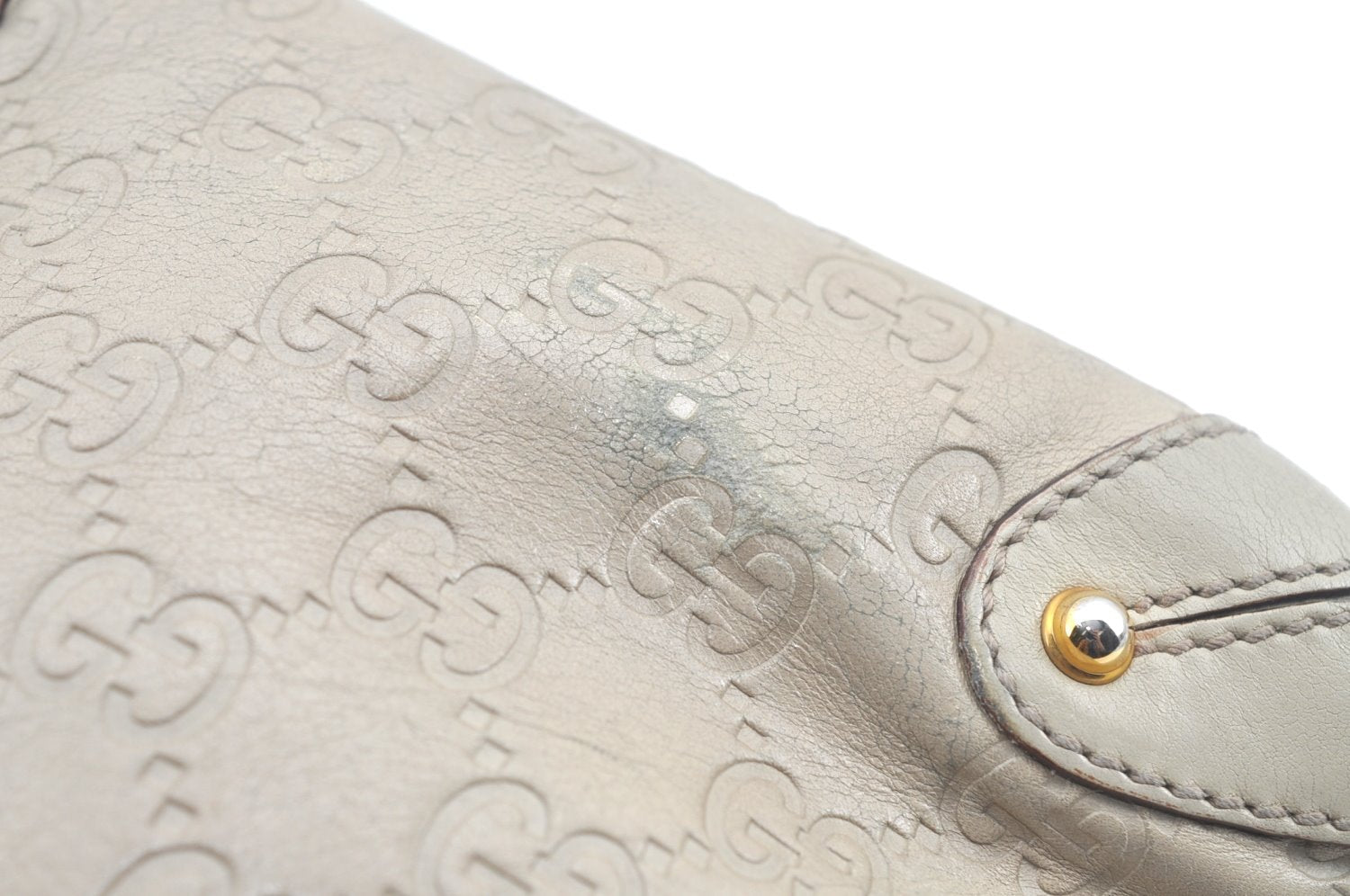 Authentic GUCCI Guccissima Shoulder Tote Bag GG Leather 161129 White L0336