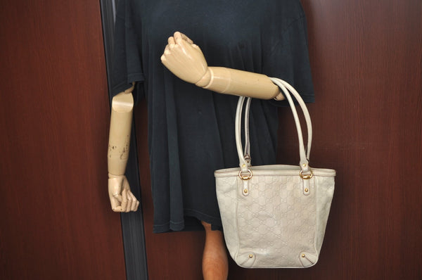 Authentic GUCCI Guccissima Shoulder Tote Bag GG Leather 161129 White L0336