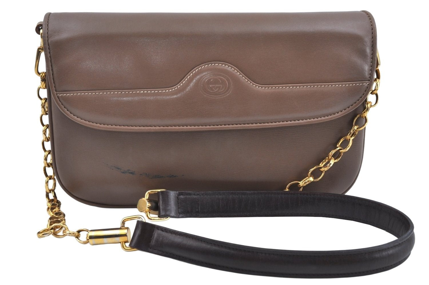 Authentic GUCCI Shoulder Cross Body Bag Purse GG Leather Brown L0337