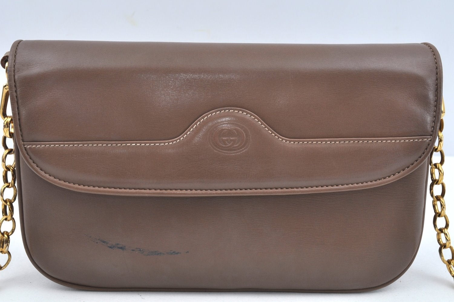 Authentic GUCCI Shoulder Cross Body Bag Purse GG Leather Brown L0337