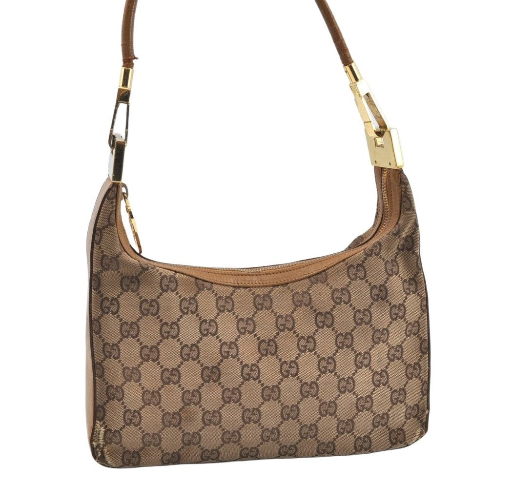 Authentic GUCCI Shoulder Bag Purse GG Canvas Leather 0013812 Brown L0339