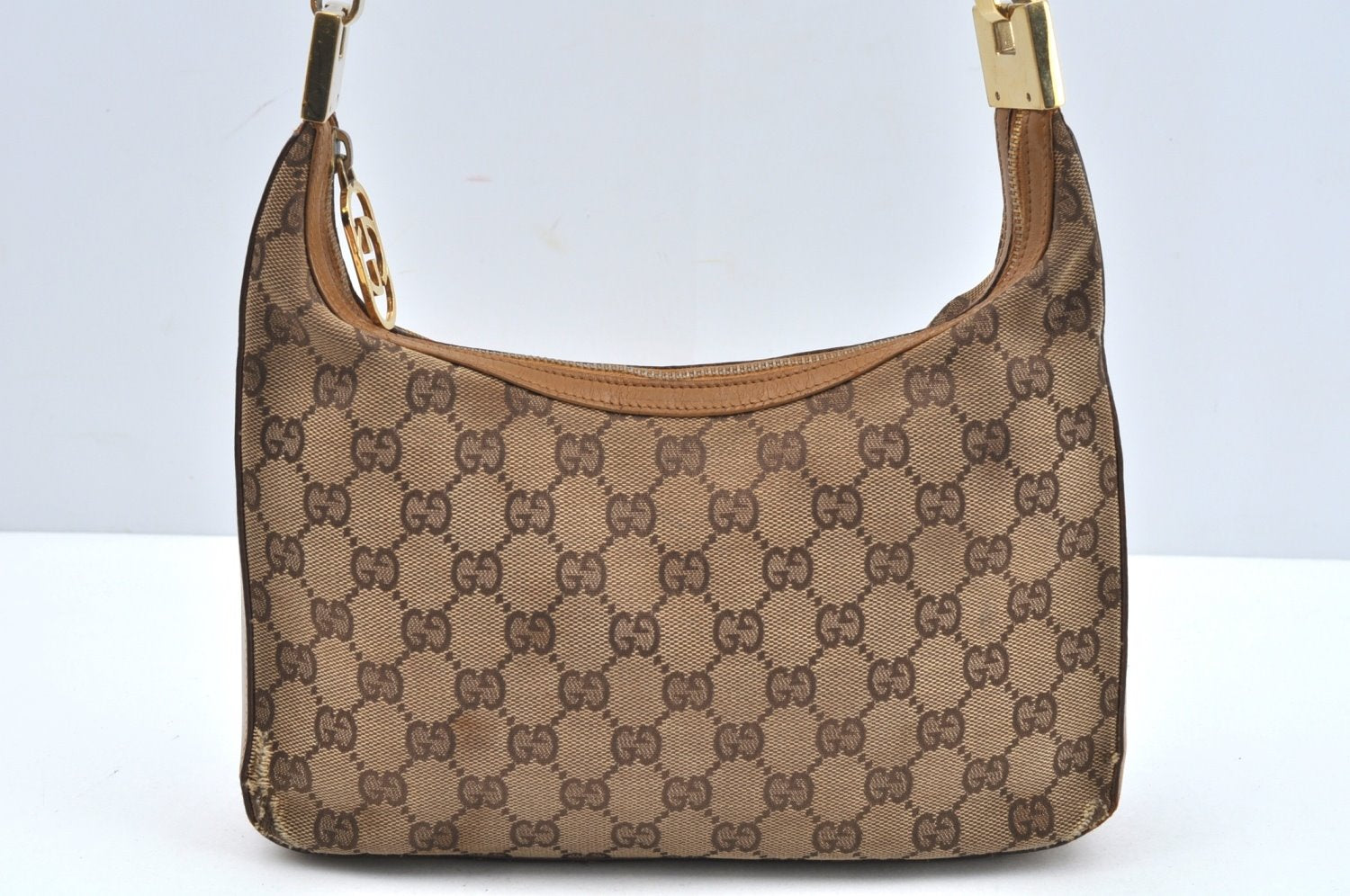 Authentic GUCCI Shoulder Bag Purse GG Canvas Leather 0013812 Brown L0339