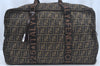 Authentic FENDI Zucca Travel Boston Bag Canvas Leather Brown Black L0341