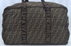 Authentic FENDI Zucca Travel Boston Bag Canvas Leather Brown Black L0341