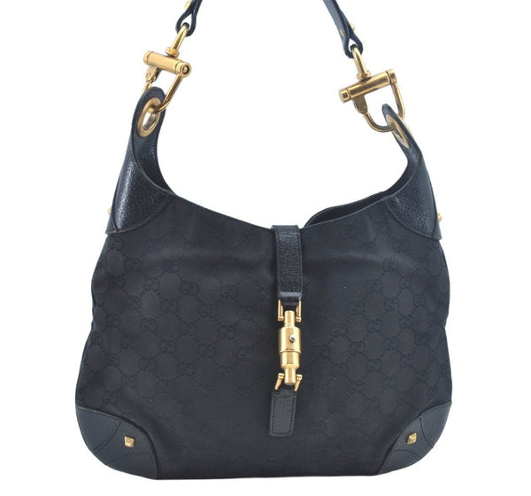 Auth GUCCI New Jackie Shoulder Hand Bag GG Canvas Leather 120888 Black L0343