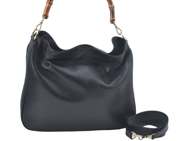 Authentic GUCCI Bamboo Shoulder Bag Leather Black L0344